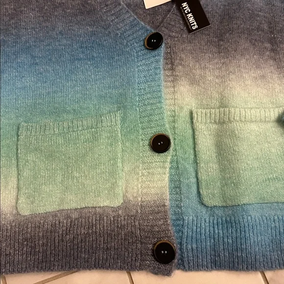 NYC Knits Blue and Green Knit Cardigan - Picture 3 of 3